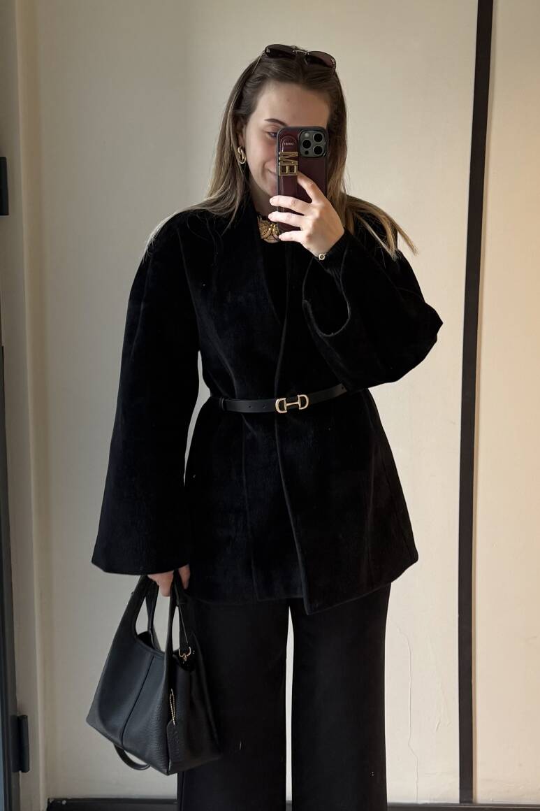 Fularlı Oturtmalı Midi Fox Kaban Siyah - 6