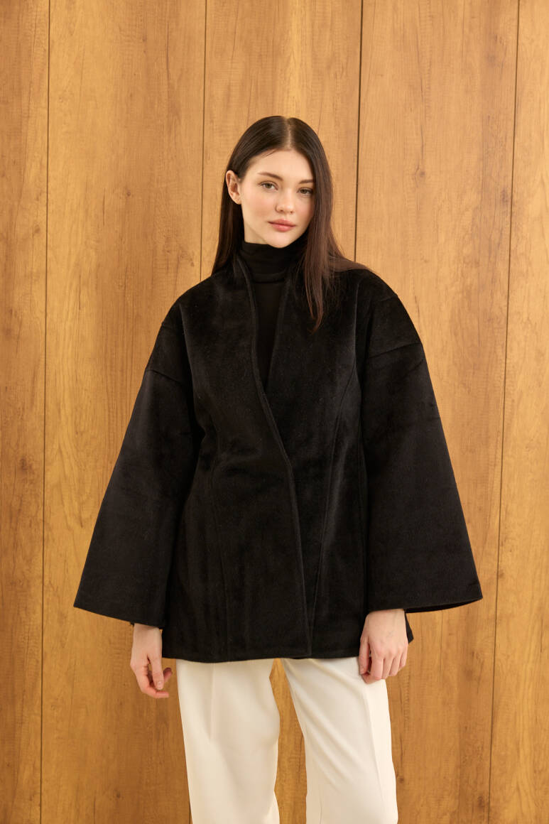 Fularlı Oturtmalı Midi Fox Kaban Siyah - 4