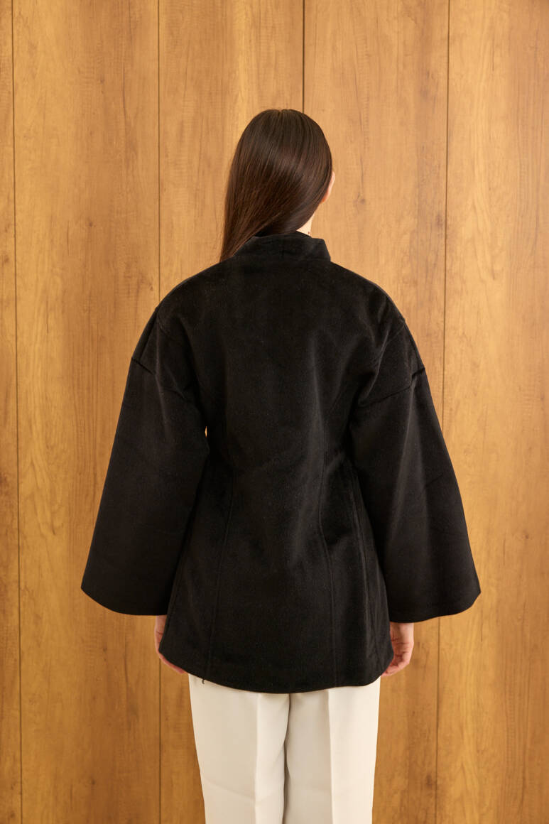 Fularlı Oturtmalı Midi Fox Kaban Siyah - 5