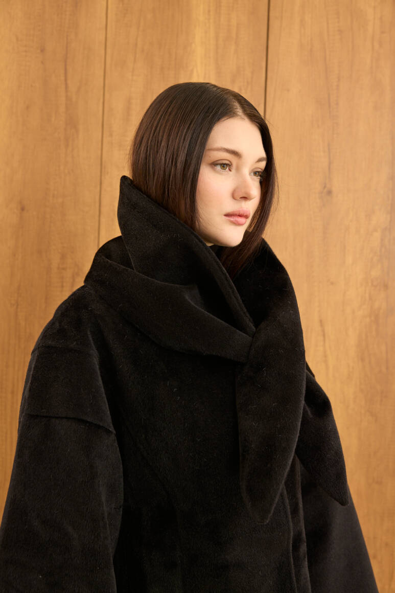 Fularlı Oturtmalı Midi Fox Kaban Siyah - 3