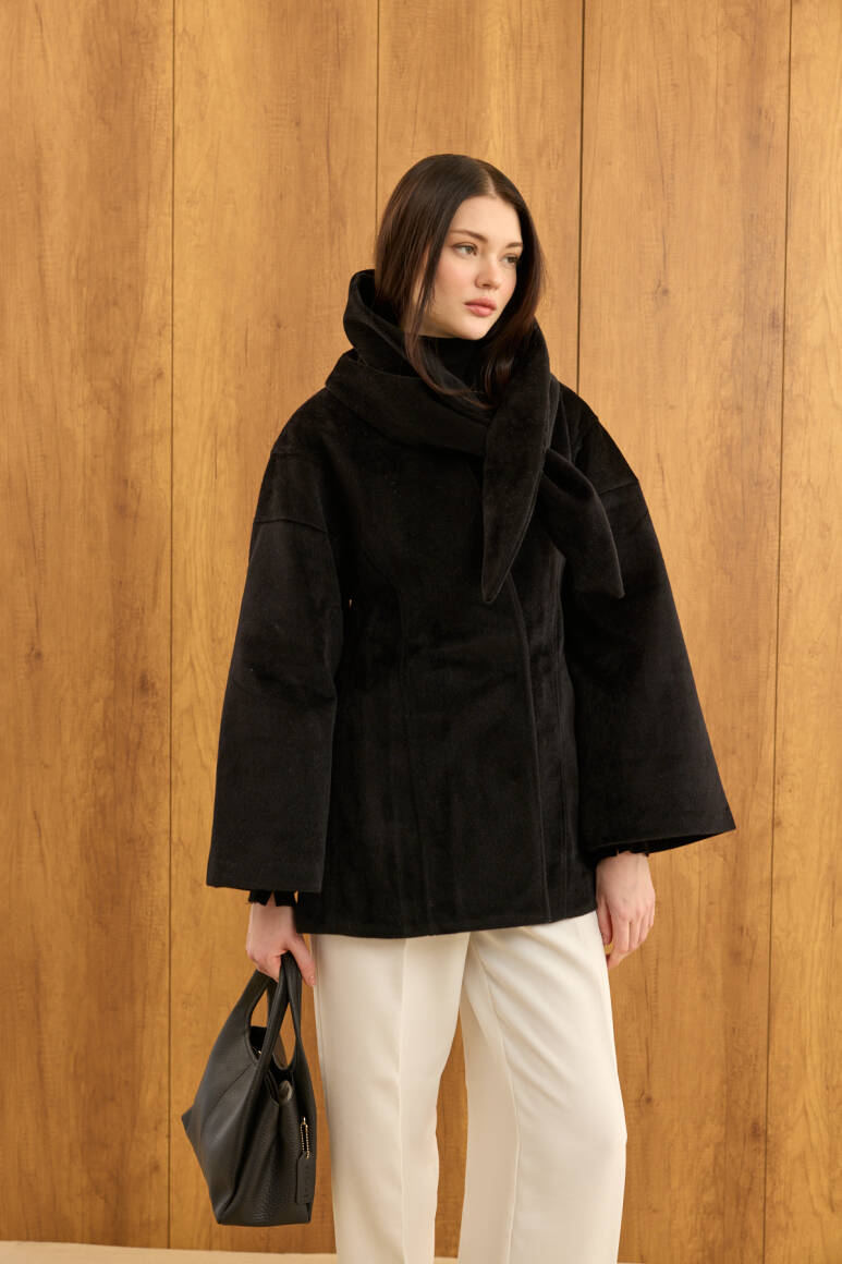 Fularlı Oturtmalı Midi Fox Kaban Siyah - 2