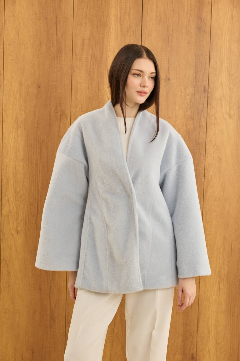 Fularlı Oturtmalı Midi Fox Kaban Soft Mavi - 5