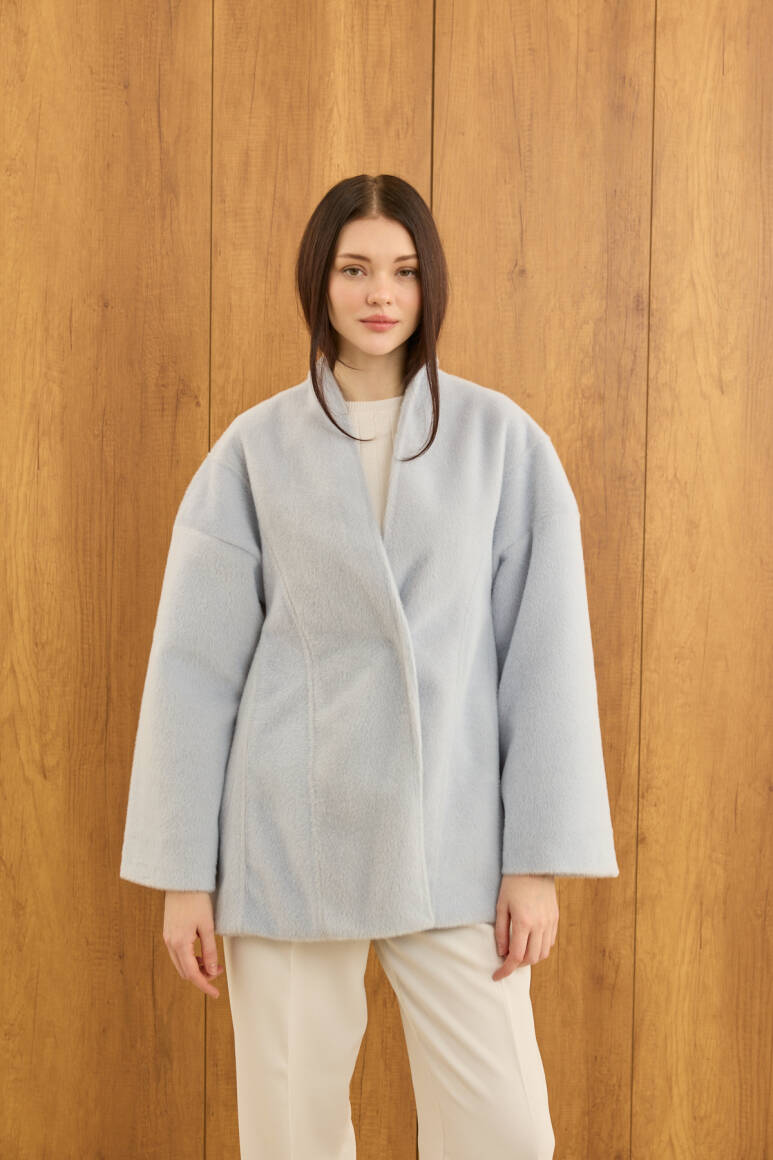 Fularlı Oturtmalı Midi Fox Kaban Soft Mavi - 6