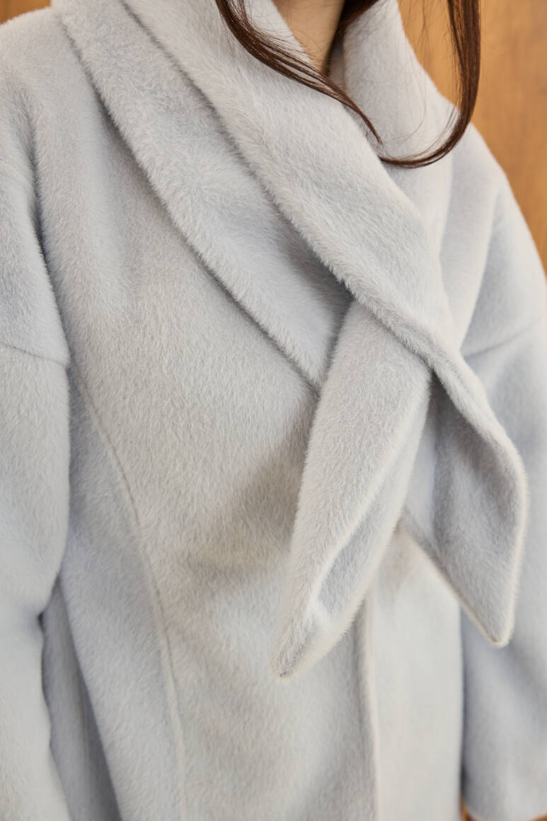 Fularlı Oturtmalı Midi Fox Kaban Soft Mavi - 4