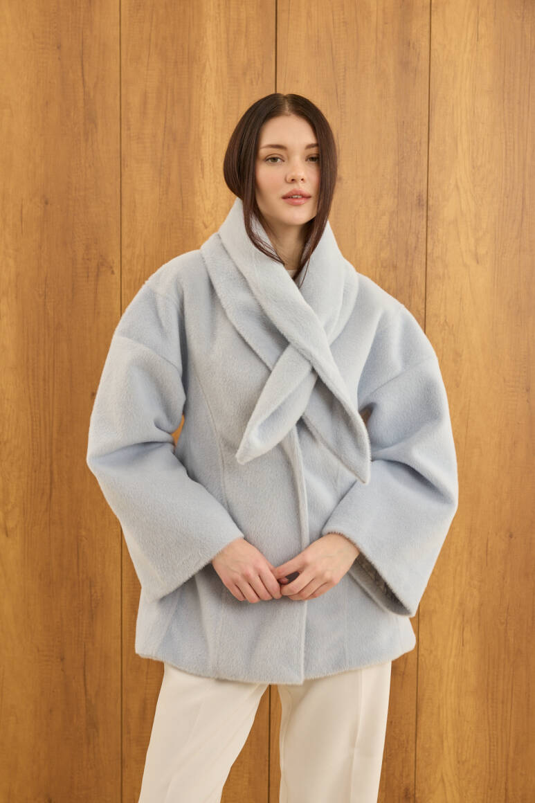 Fularlı Oturtmalı Midi Fox Kaban Soft Mavi - 2