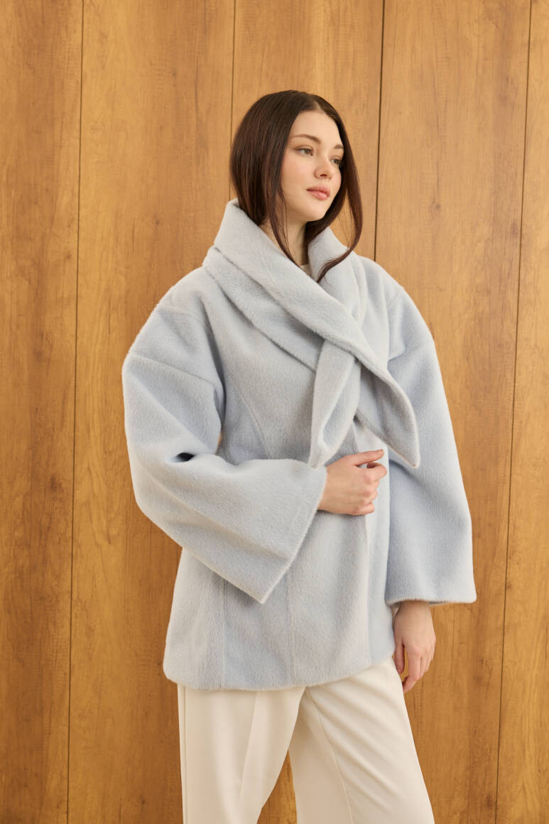 Fularlı Oturtmalı Midi Fox Kaban Soft Mavi - 3