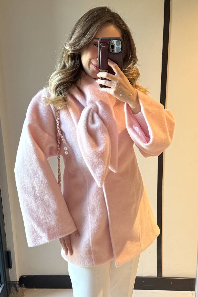 Fularlı Oturtmalı Midi Fox Kaban Soft Pembe - 8