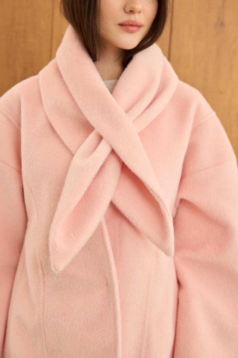 Fularlı Oturtmalı Midi Fox Kaban Soft Pembe - 4