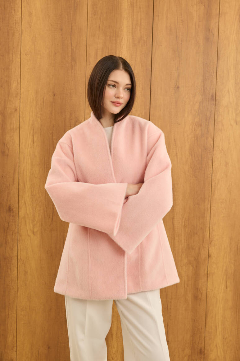 Fularlı Oturtmalı Midi Fox Kaban Soft Pembe - 6