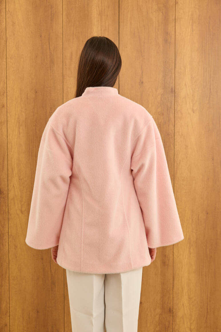 Fularlı Oturtmalı Midi Fox Kaban Soft Pembe - 7