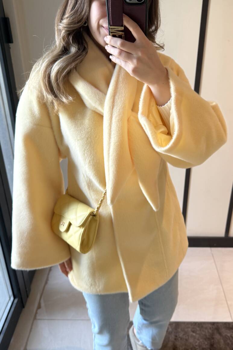 Fularlı Oturtmalı Midi Fox Kaban Soft Sarı - 9