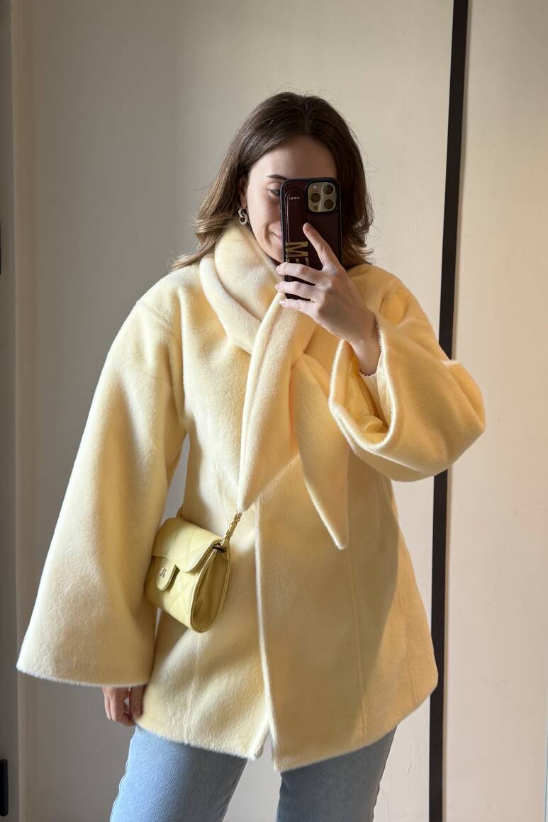 Fularlı Oturtmalı Midi Fox Kaban Soft Sarı - 10