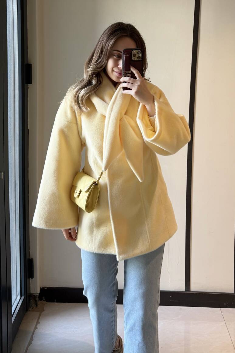 Fularlı Oturtmalı Midi Fox Kaban Soft Sarı - 11