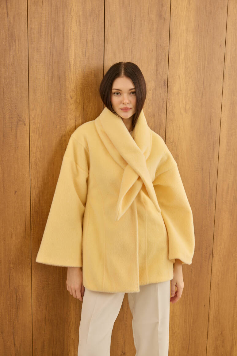 Fularlı Oturtmalı Midi Fox Kaban Soft Sarı - 4