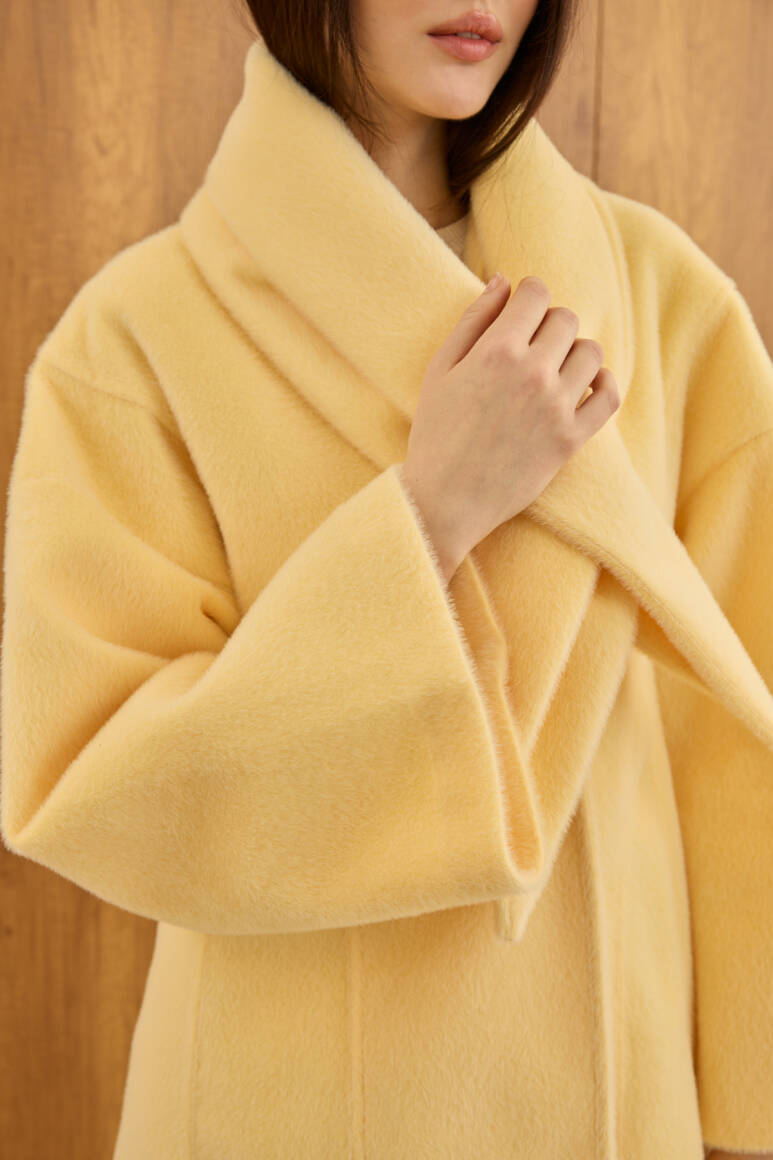 Fularlı Oturtmalı Midi Fox Kaban Soft Sarı - 5