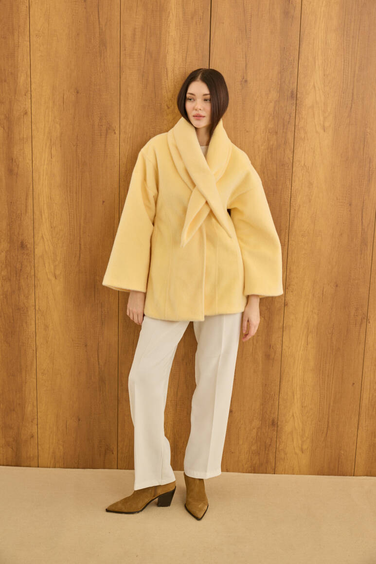 Fularlı Oturtmalı Midi Fox Kaban Soft Sarı - 1