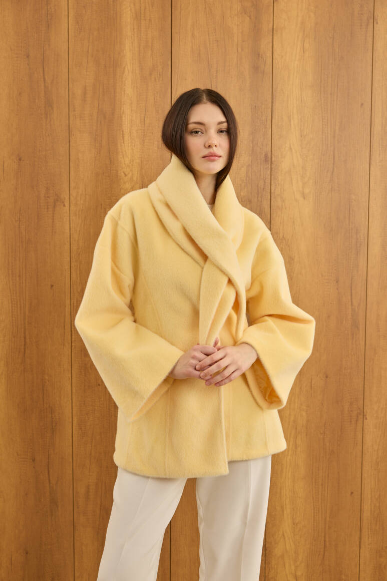 Fularlı Oturtmalı Midi Fox Kaban Soft Sarı - 2