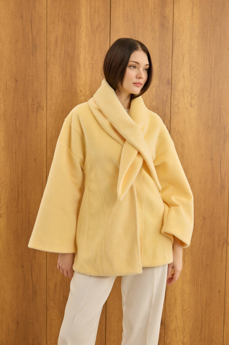 Fularlı Oturtmalı Midi Fox Kaban Soft Sarı - 3