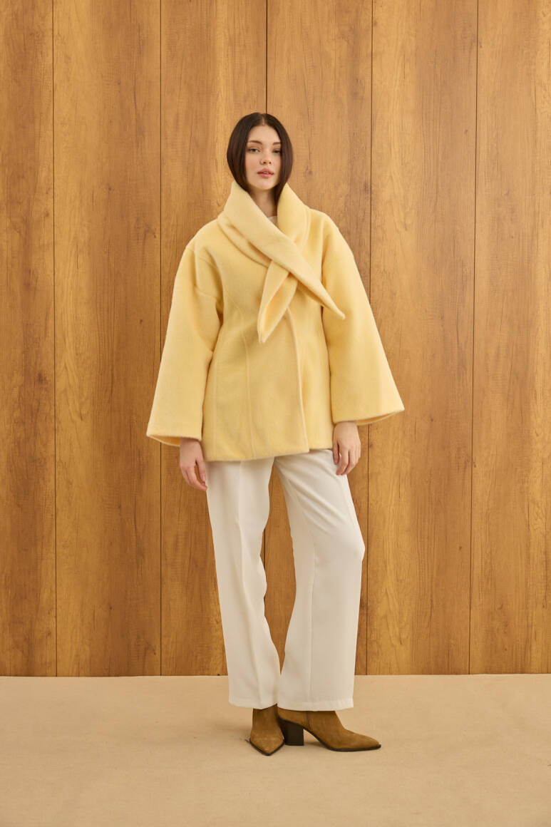 Fularlı Oturtmalı Midi Fox Kaban Soft Sarı - 12