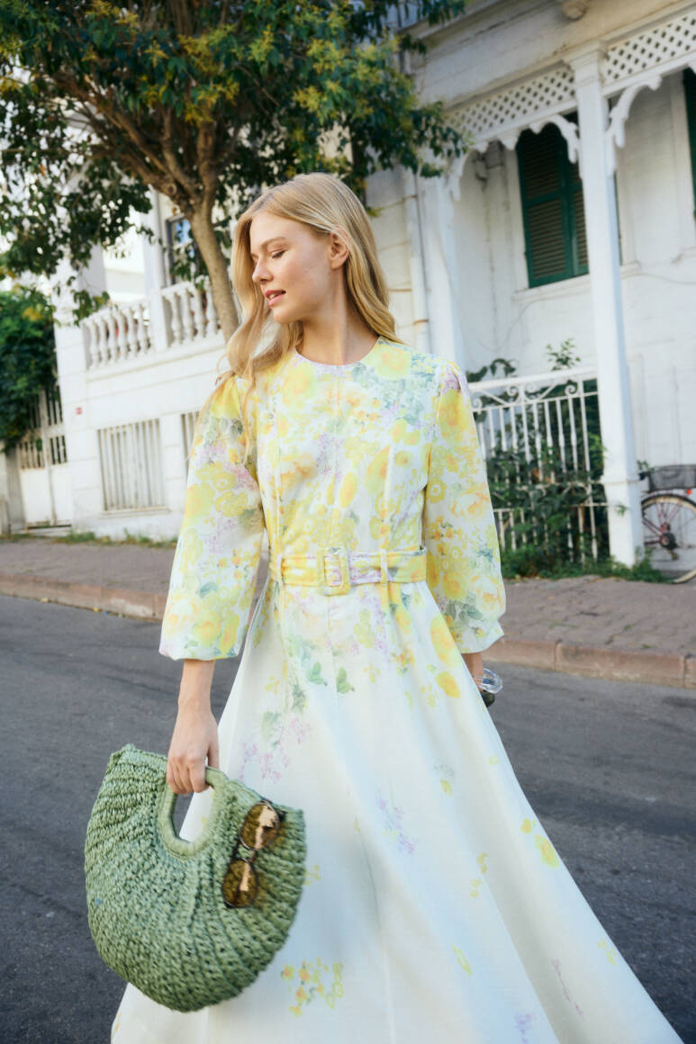 Gardenya Keten Elbise Soft Sarı - 9