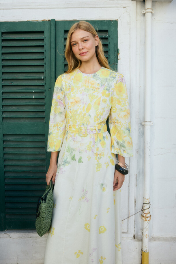 Gardenya Keten Elbise Soft Sarı - EMNORA (1)