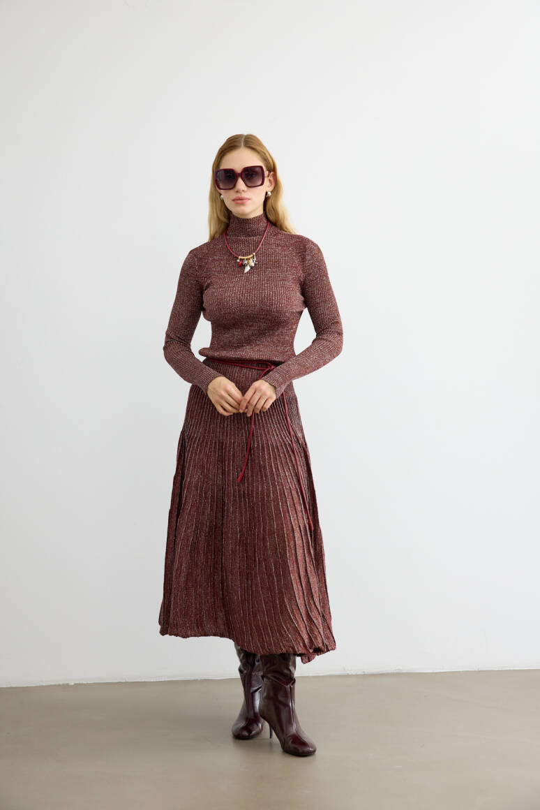 Glory Işıltılı Triko Elbise Acı Kahve - 2