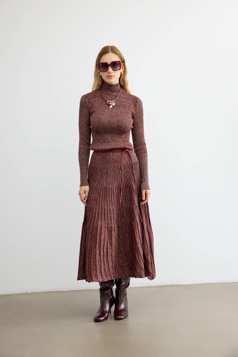 Glory Işıltılı Triko Elbise Acı Kahve - 3