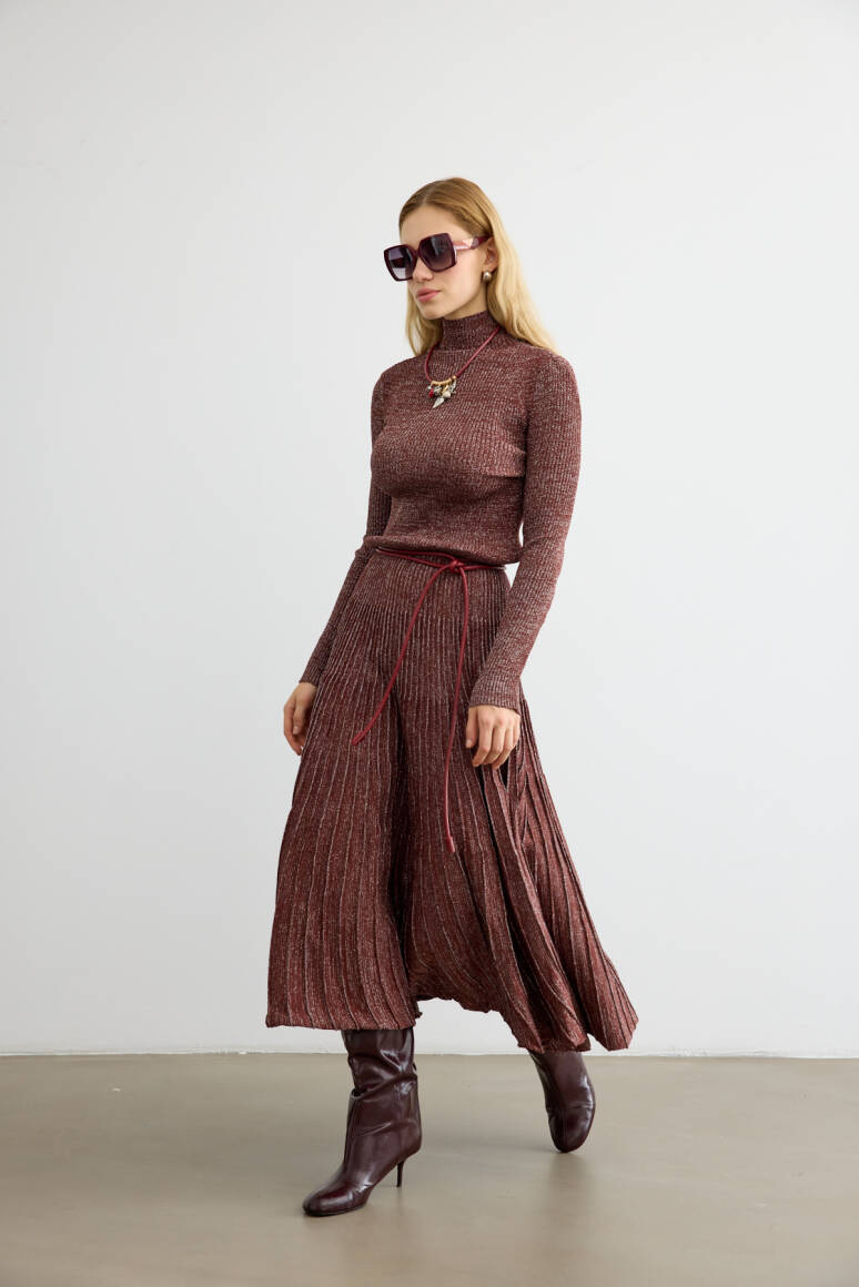 Glory Işıltılı Triko Elbise Acı Kahve - 4