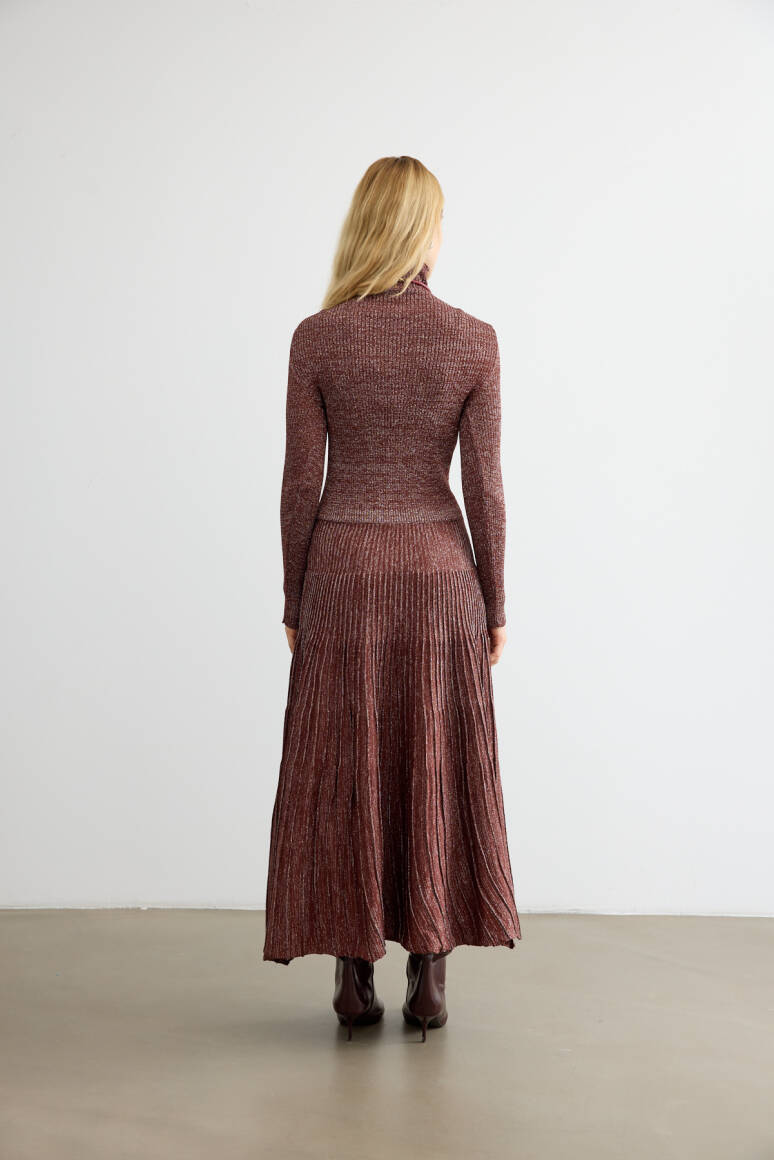 Glory Işıltılı Triko Elbise Acı Kahve - 6