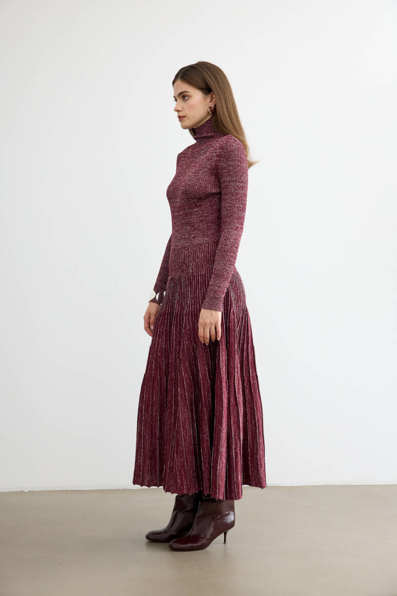 Glory Işıltılı Triko Elbise Bordo - 3