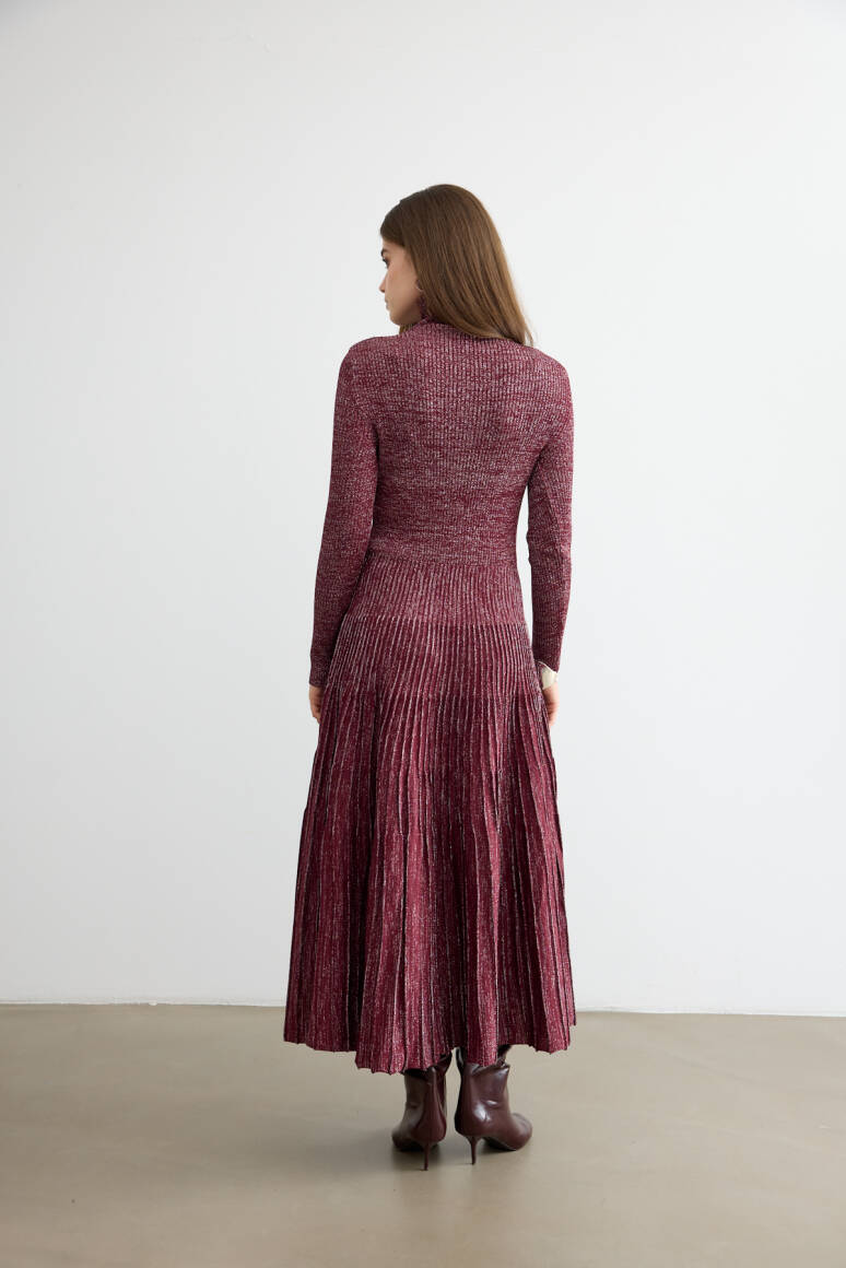 Glory Işıltılı Triko Elbise Bordo - 8