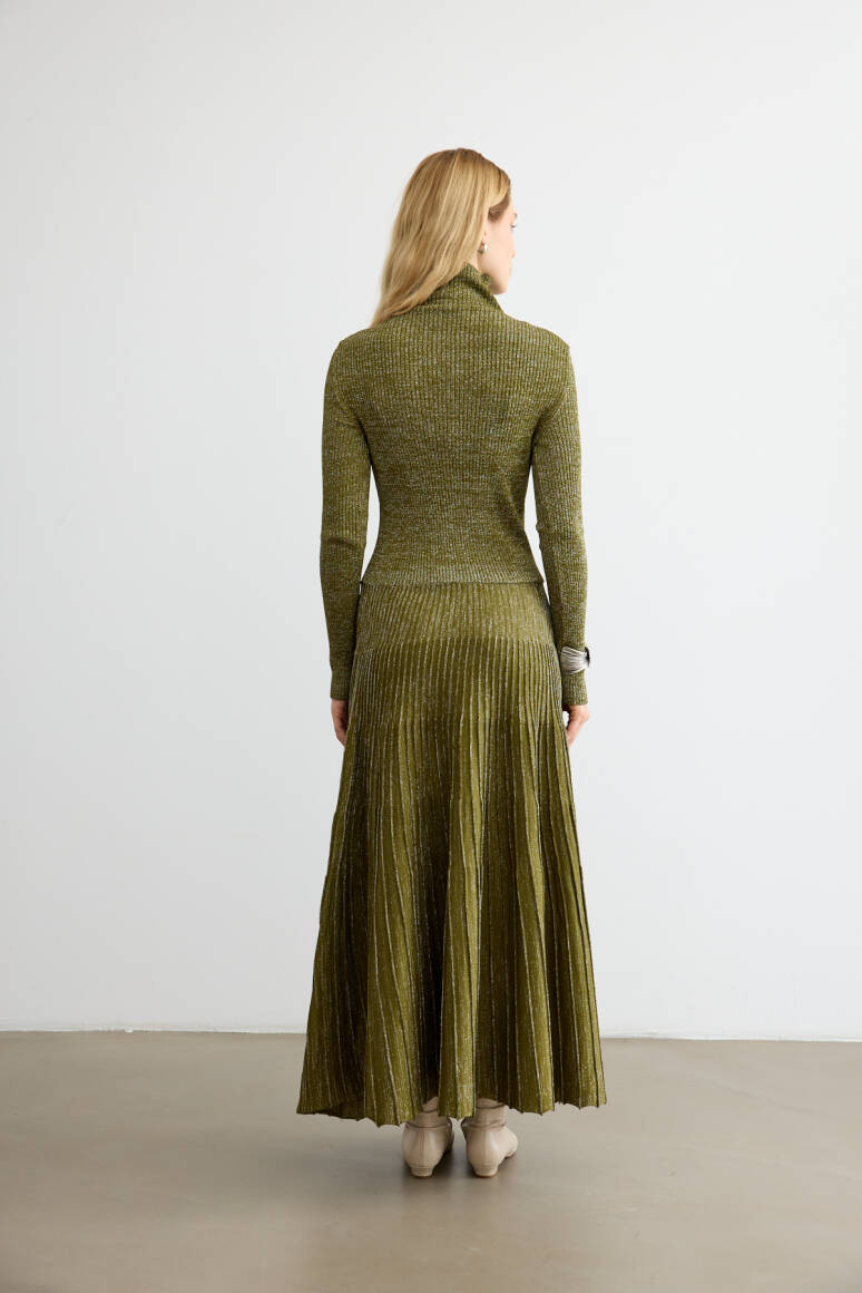 Glory Işıltılı Triko Elbise Haki Yeşili - 9