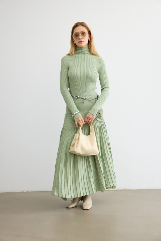 Glory Işıltılı Triko Elbise Yeşil - EMNORA (1)