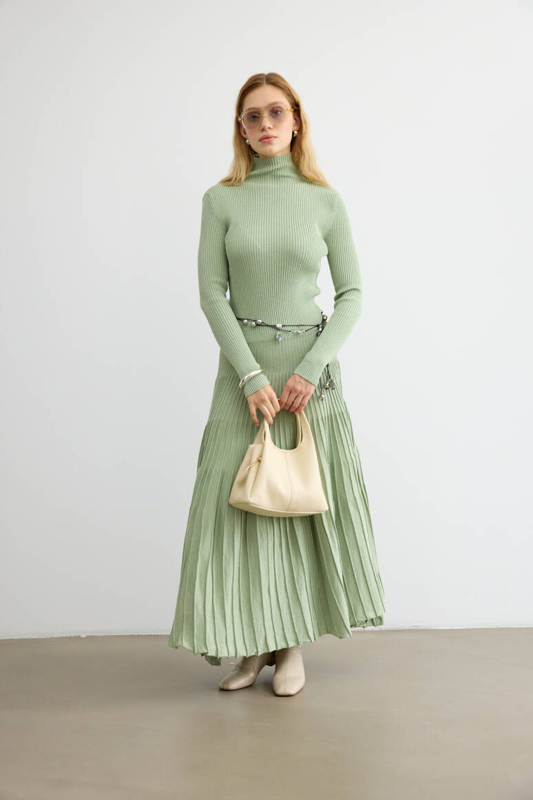 Glory Işıltılı Triko Elbise Yeşil - 2