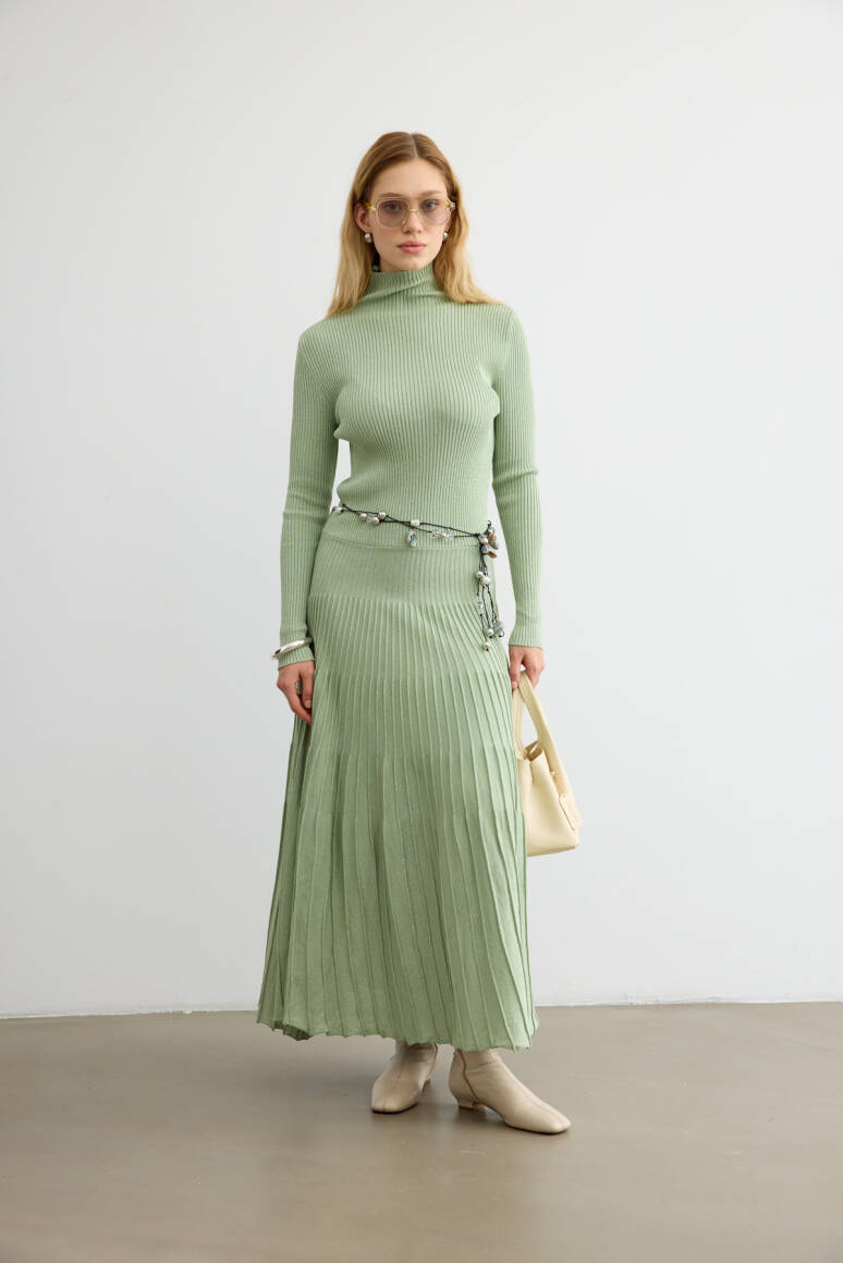 Glory Işıltılı Triko Elbise Yeşil - 1