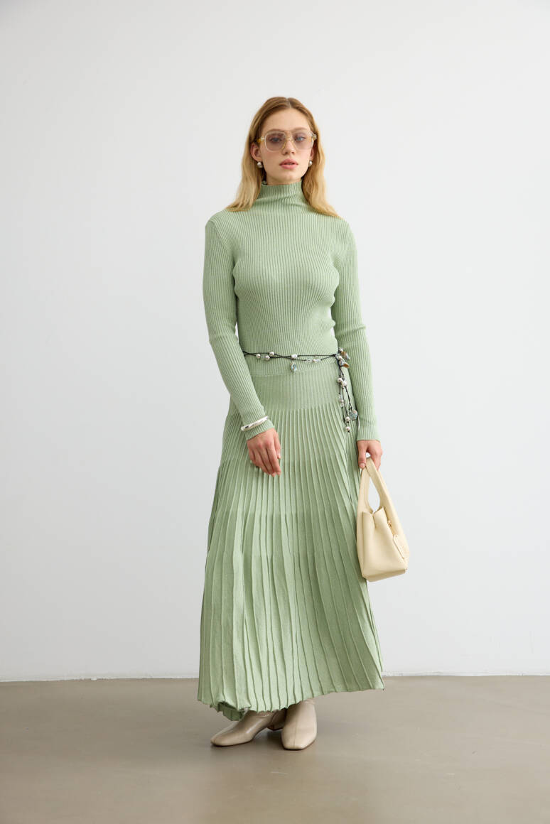 Glory Işıltılı Triko Elbise Yeşil - 3