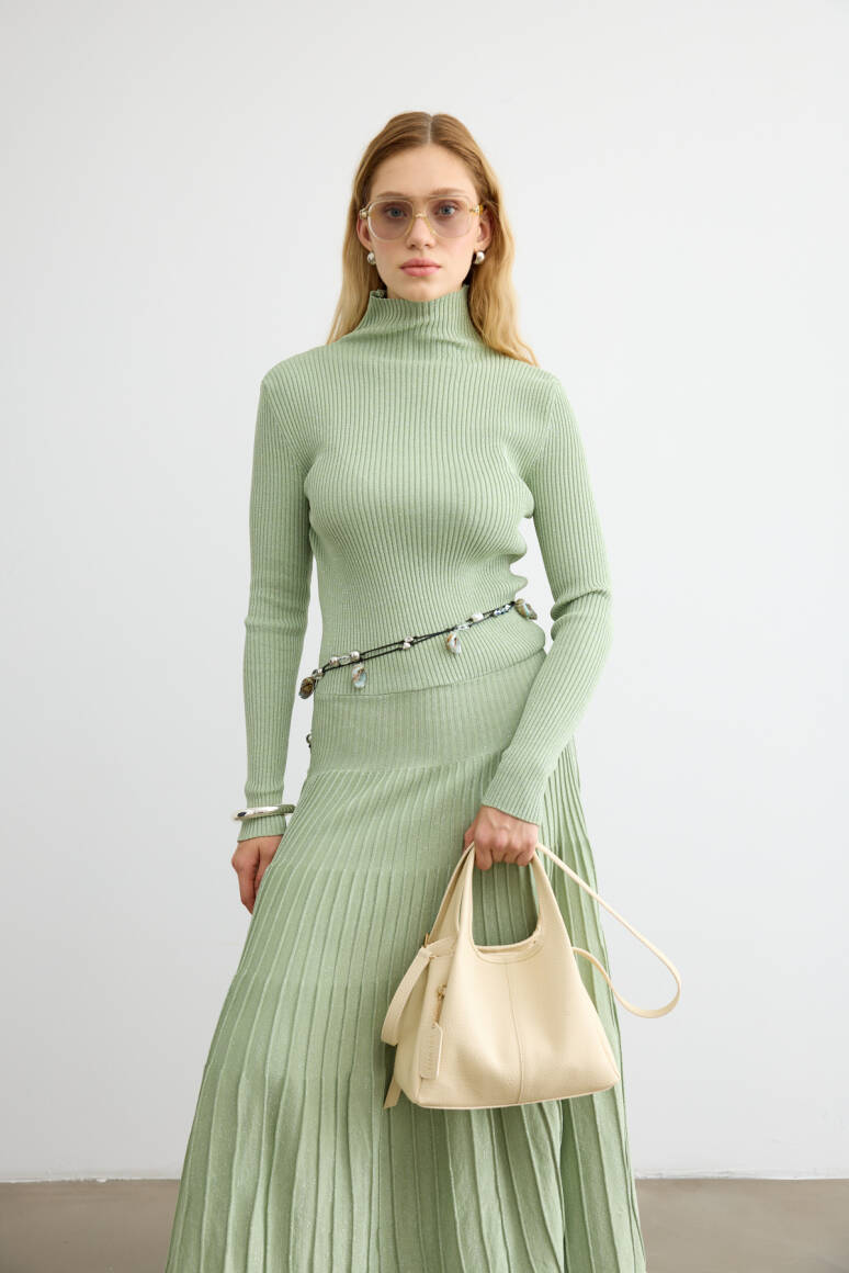 Glory Işıltılı Triko Elbise Yeşil - 4