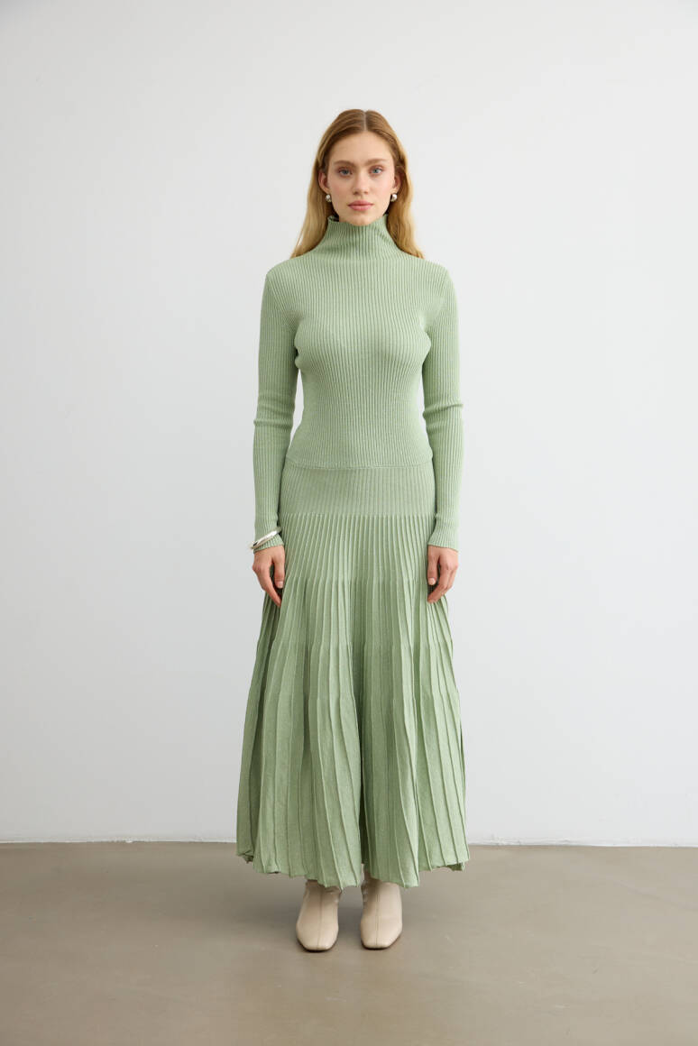 Glory Işıltılı Triko Elbise Yeşil - 6