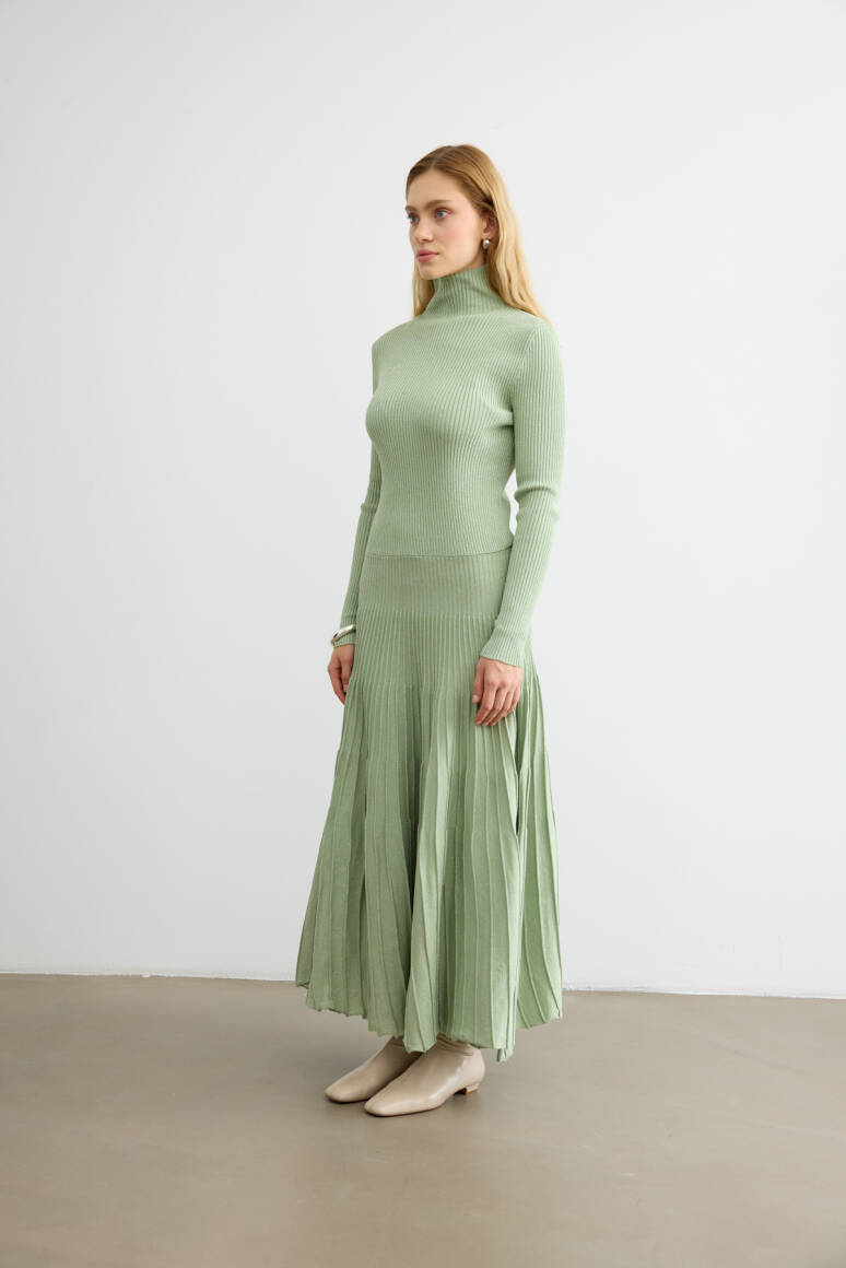 Glory Işıltılı Triko Elbise Yeşil - 7