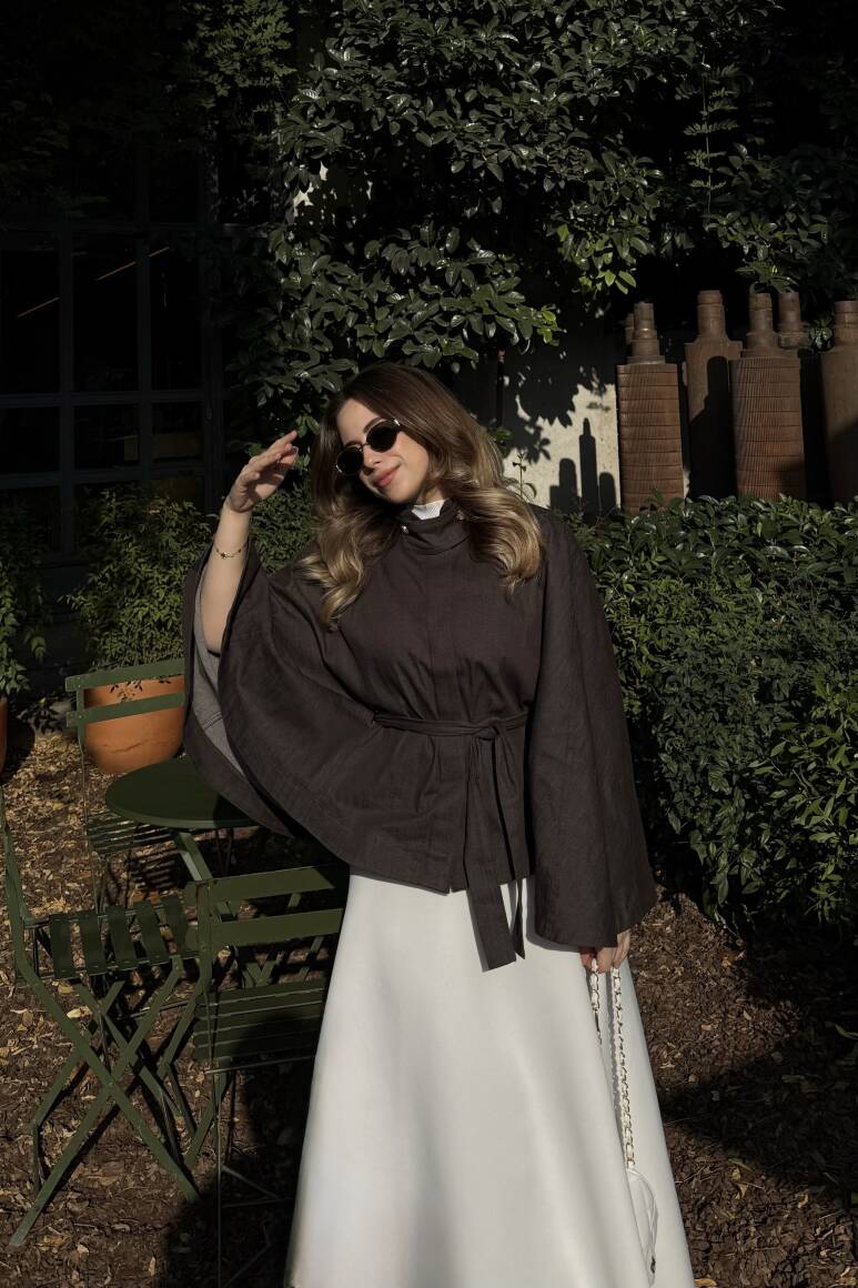 Gold Düğmeli Denim Panço Acı Kahve - 9