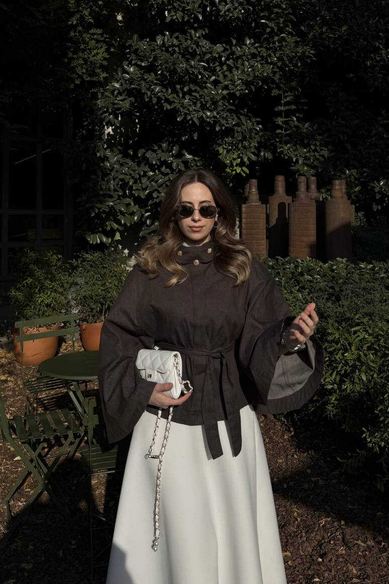 Gold Düğmeli Denim Panço Acı Kahve - 13