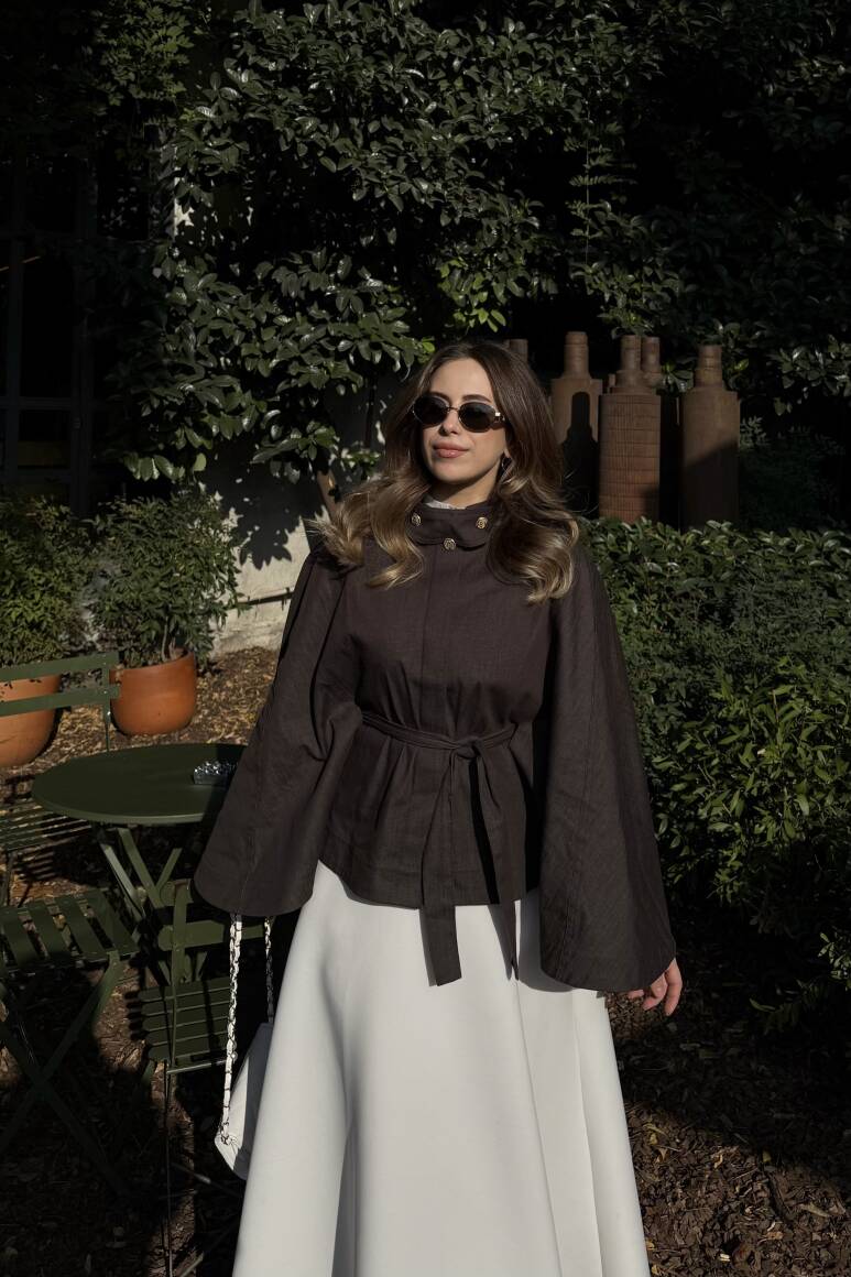 Gold Düğmeli Denim Panço Acı Kahve - 10