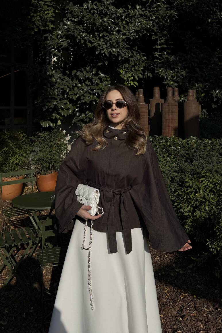 Gold Düğmeli Denim Panço Acı Kahve - 8