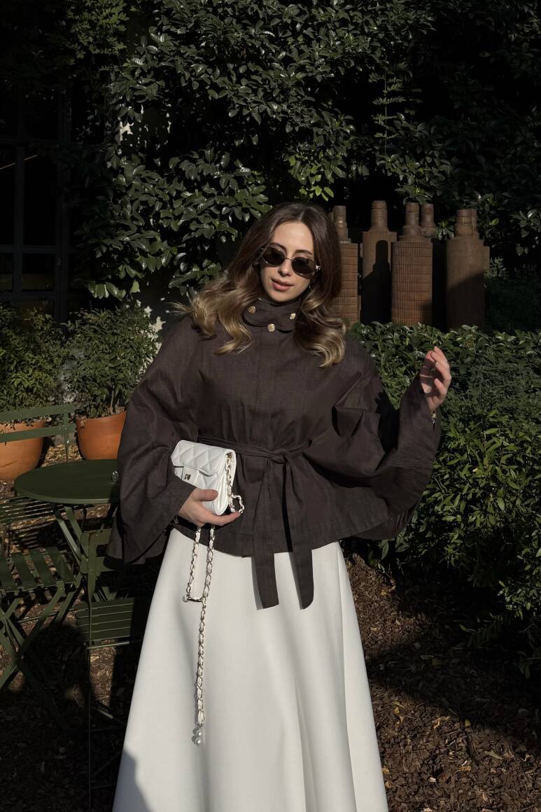 Gold Düğmeli Denim Panço Acı Kahve - 12