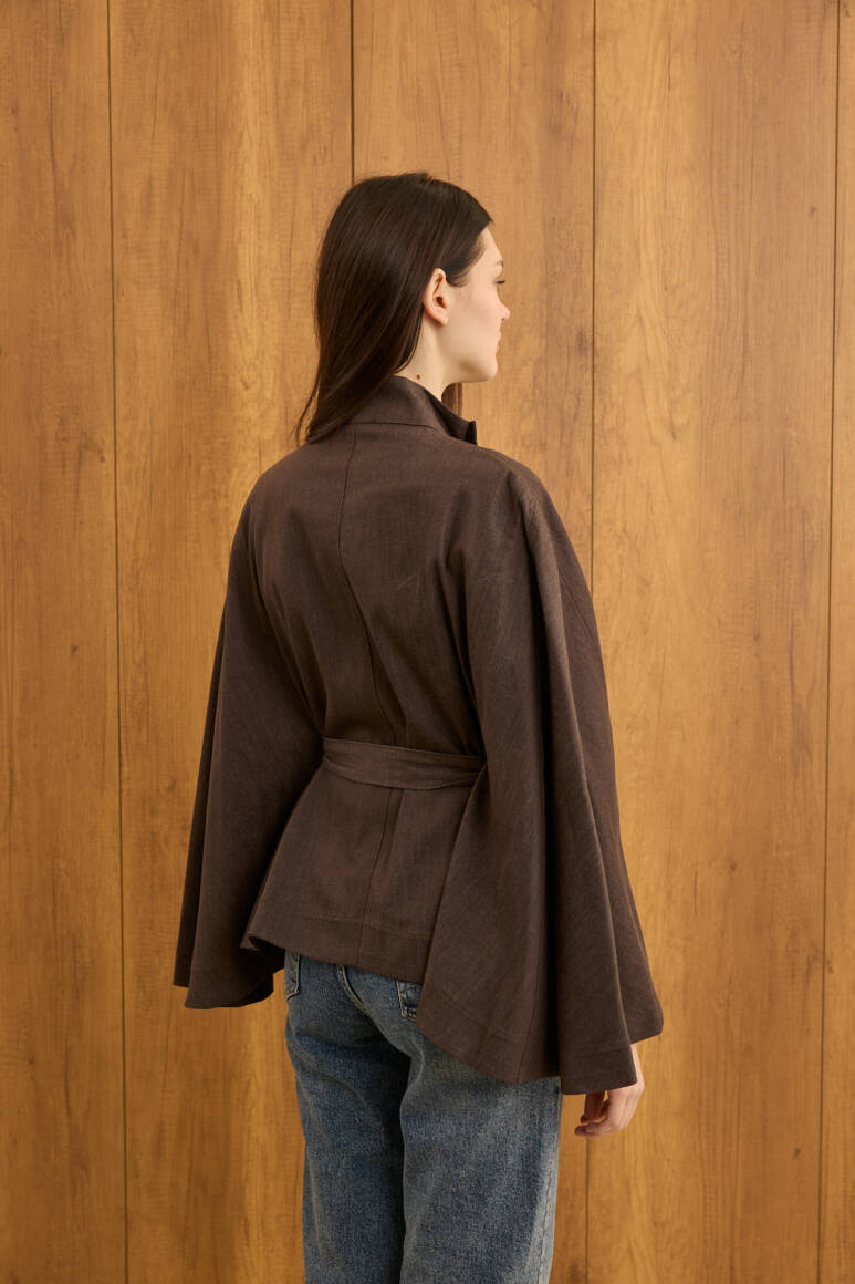 Gold Düğmeli Denim Panço Acı Kahve - 6