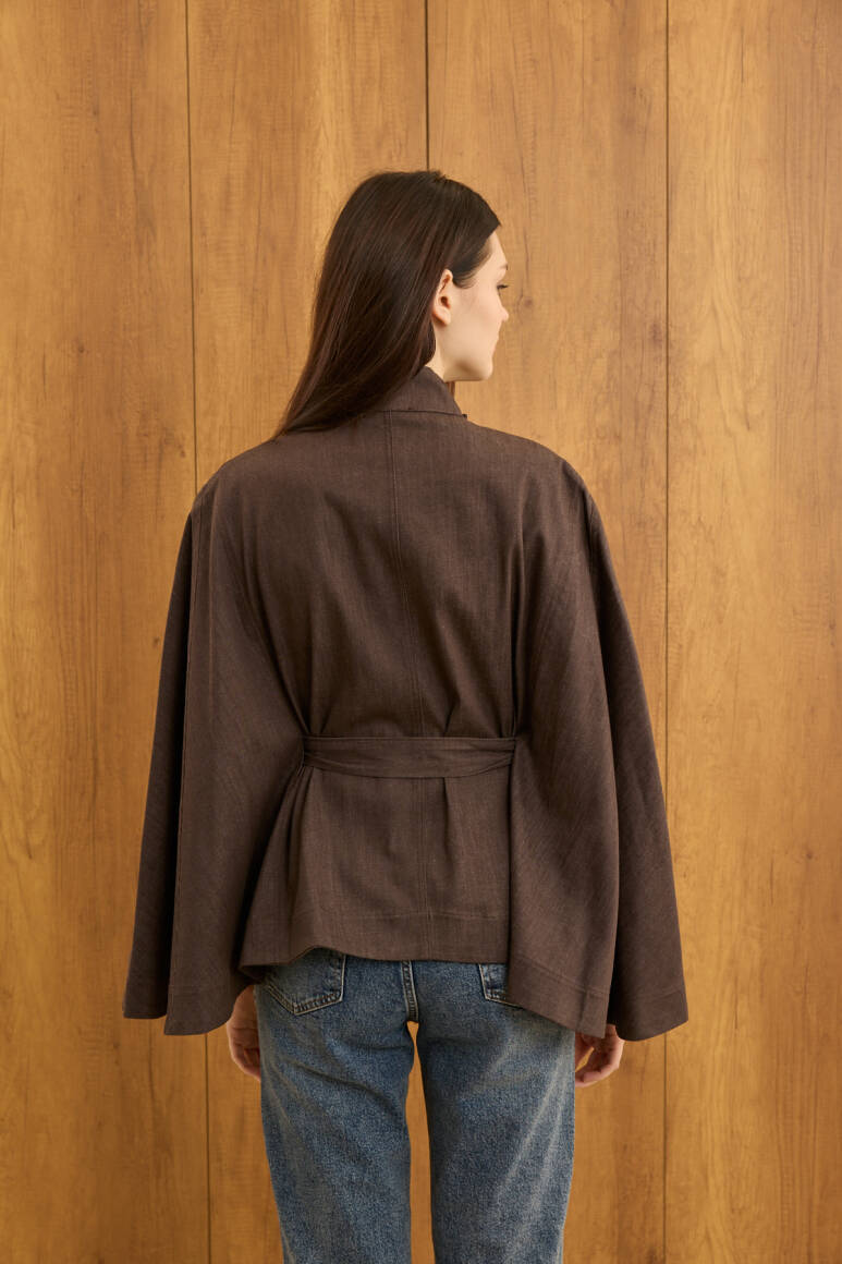 Gold Düğmeli Denim Panço Acı Kahve - 7
