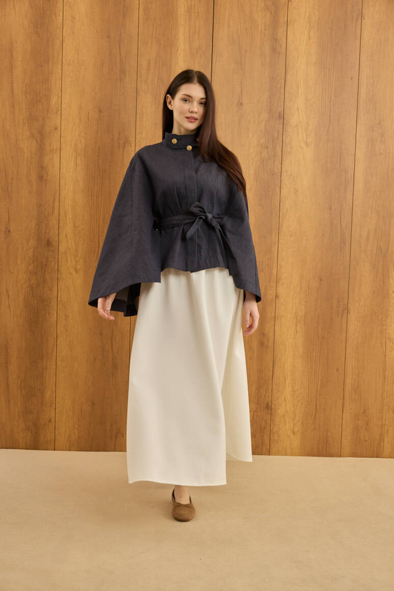 Gold Düğmeli Denim Panço Lacivert - 3