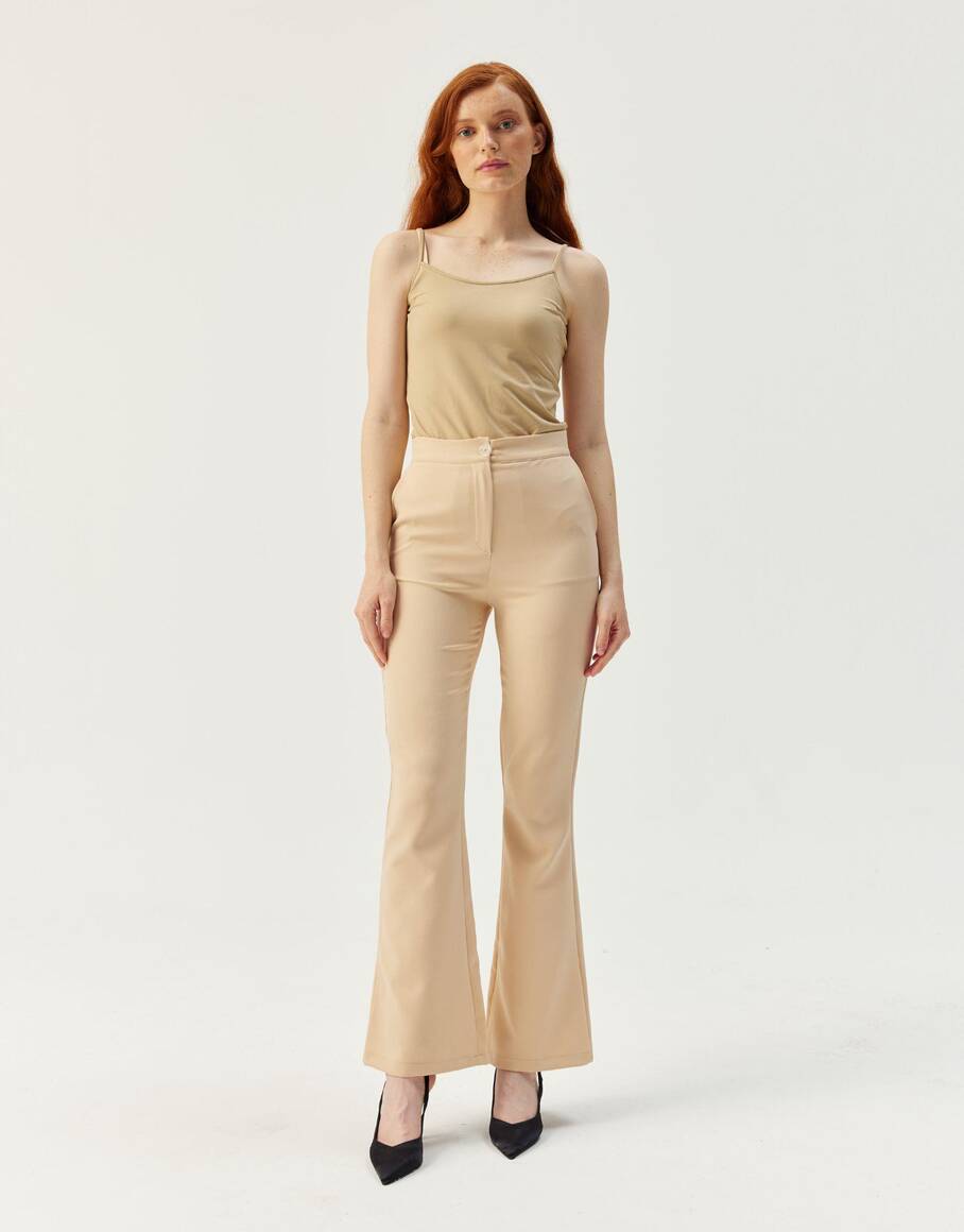 Hafif İspanyol Paça Pantolon Nude - EMNORA