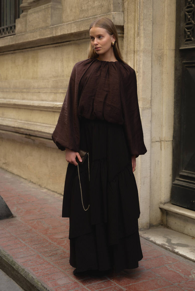 Katlı Ekose Etek Acı Kahve - 2