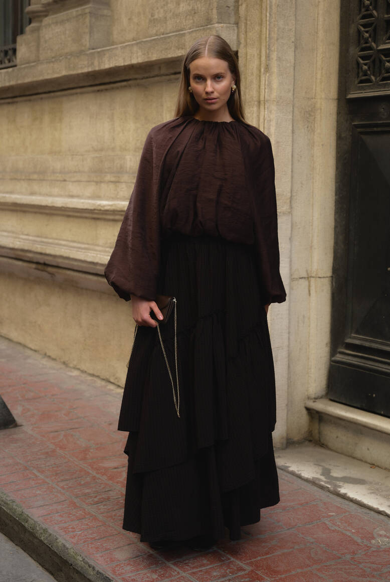 Katlı Ekose Etek Acı Kahve - 3